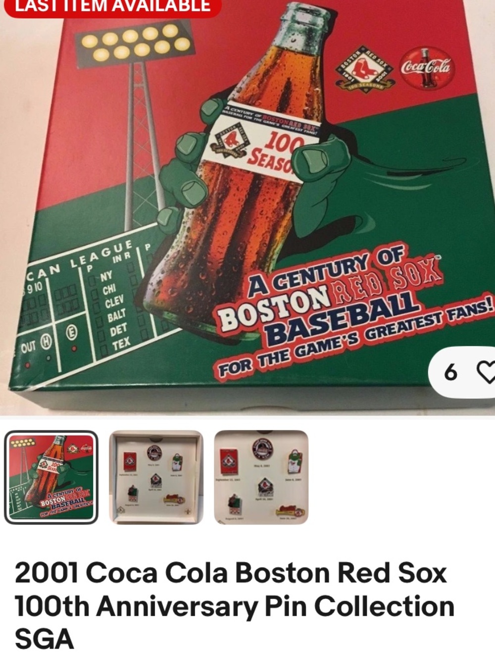 Coca Cola Boston Red Sox Centennial Pin Set -  2001 complete pin set